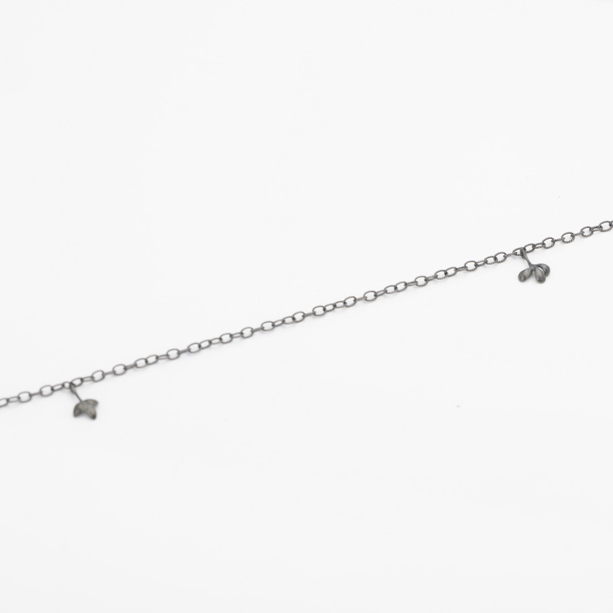 Ole Lynggaard, Chain with pendant, oxidised silver with leaf-shaped pendants, designed by Charlotte Lynggaard.