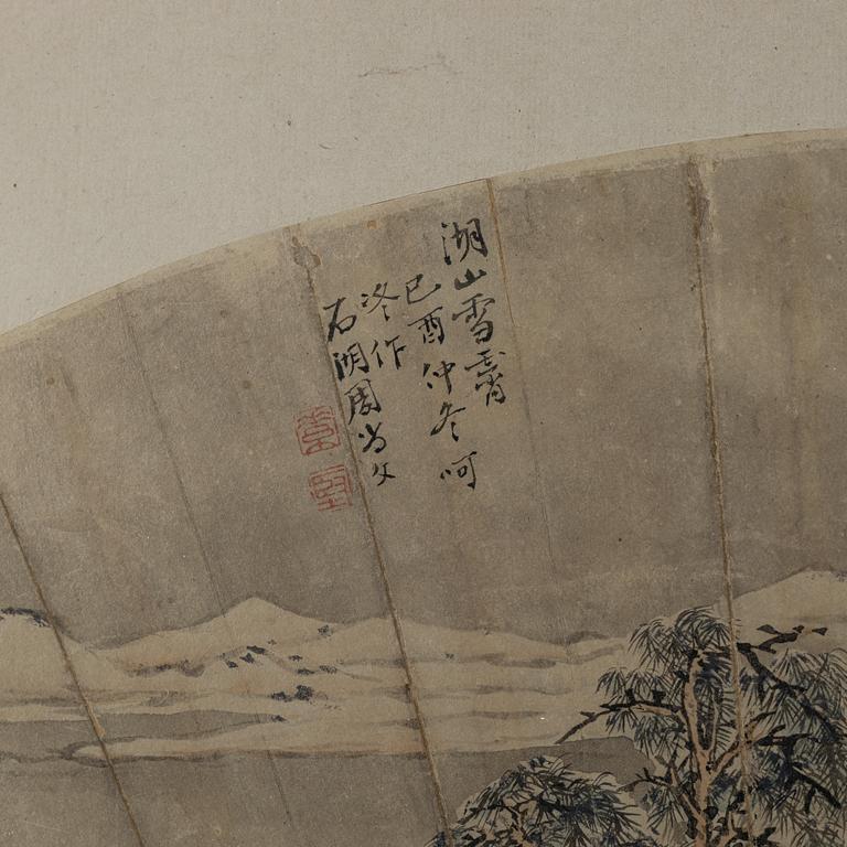 Zhou Shangwen, solfjädersmålning, Kina, troligen 1700-tal.
