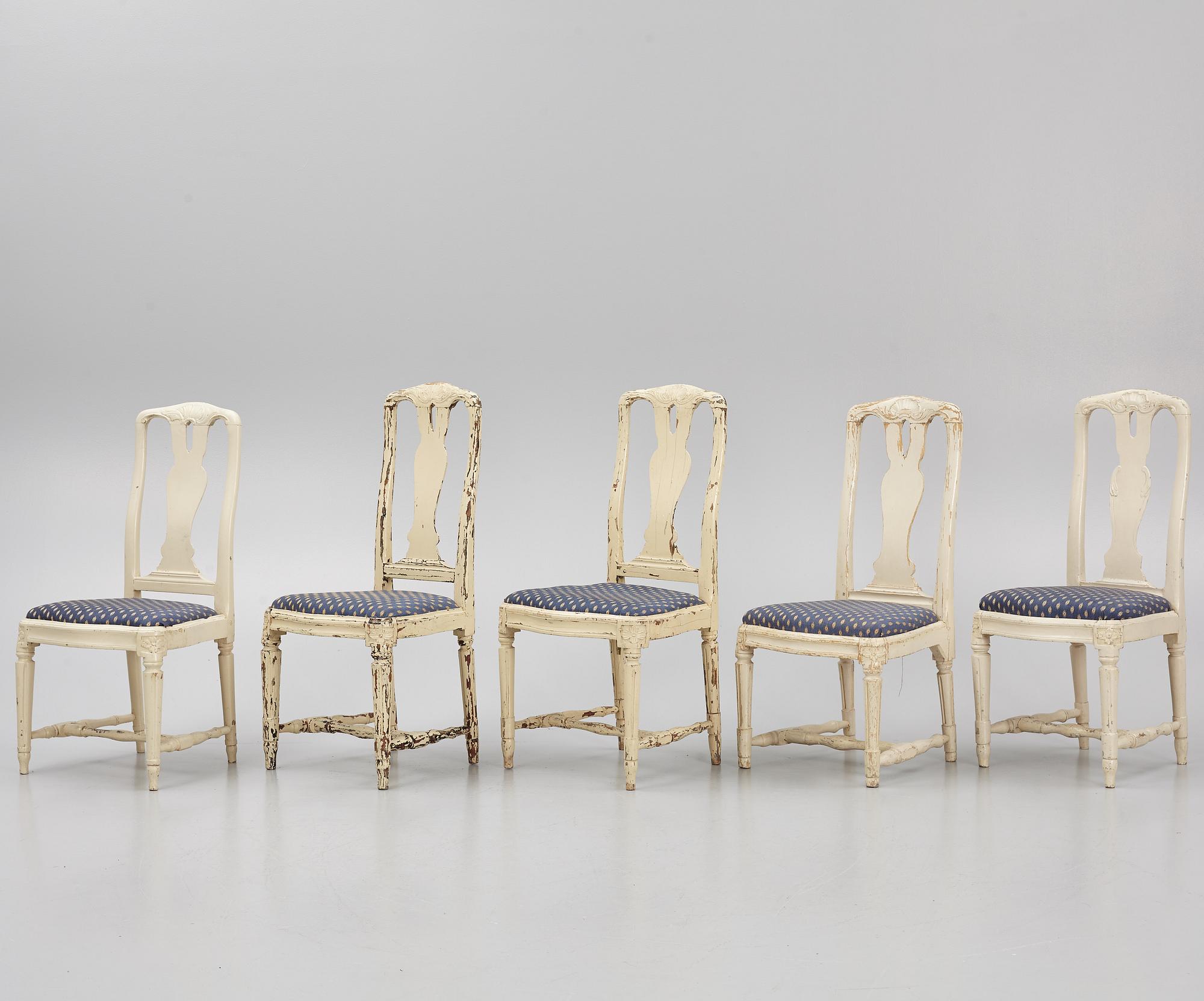 An assembled suite of 10 Transitional chairs, Stockholm, later part of the 18th century.