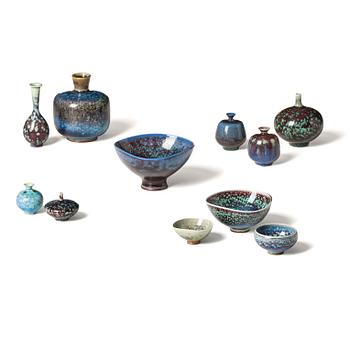 55. Berndt Friberg, a set of 7 stoneware vases and 4 bowls, Gustavsberg Studio, Sweden, 1960s.