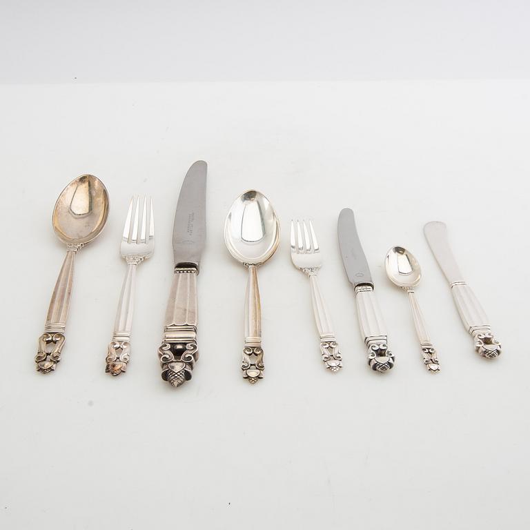 Johan Rohde, bestick 59 dlr "Konge/Achorn" sterlingsilver för Georg Jensen efter 1945.
