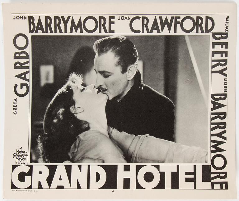 LOBBYCARD, 8 st, "Grand hotel", film med Greta Garbo, från tidigt 1950-tal, MGM.