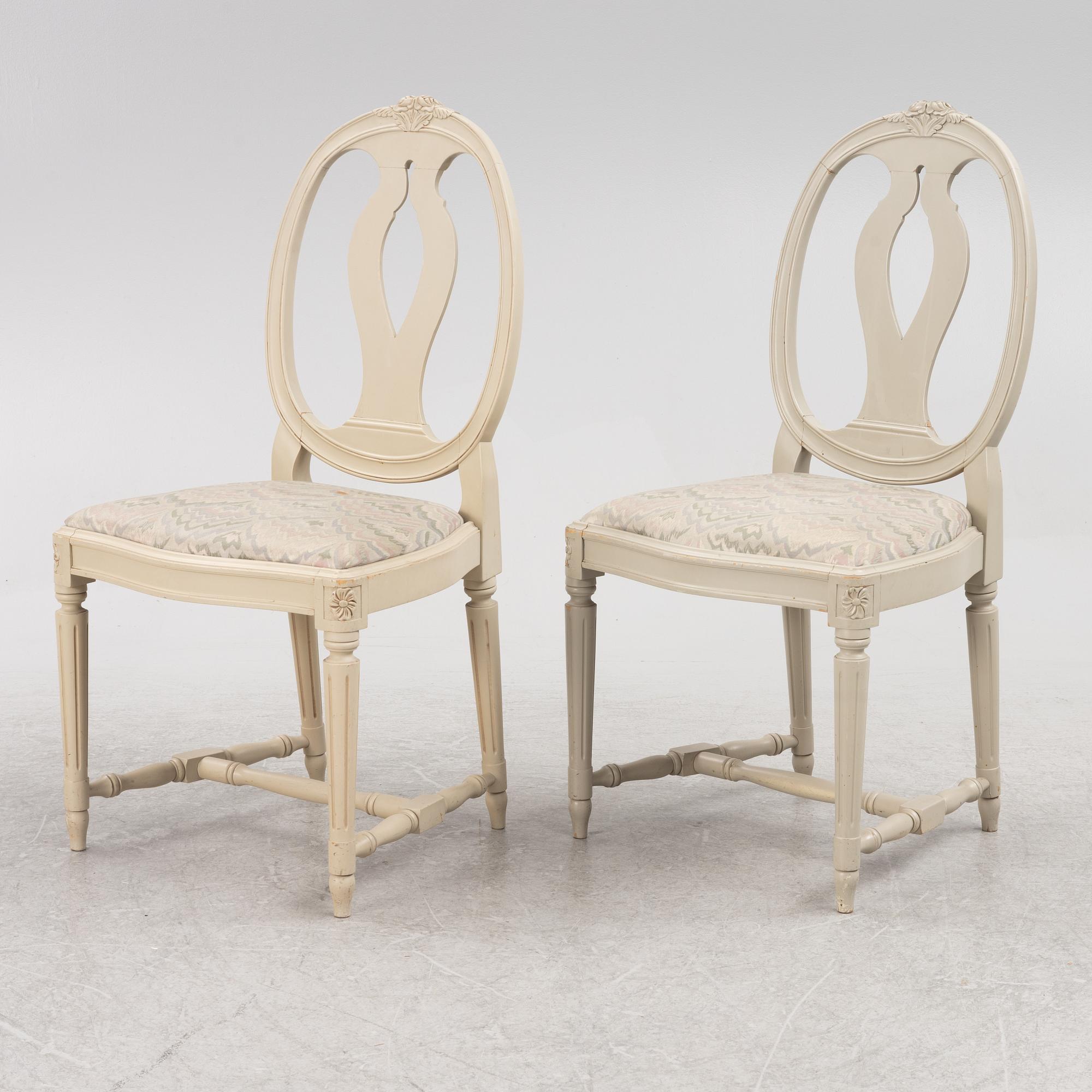 A set of eight Gustavian style chairs, late 20th century.