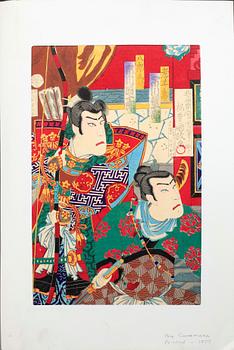 PARTI JAPANSKA TRÄSNITT, 4 st, bla Kunimasa och Kuniyoshi. 1800-tal.