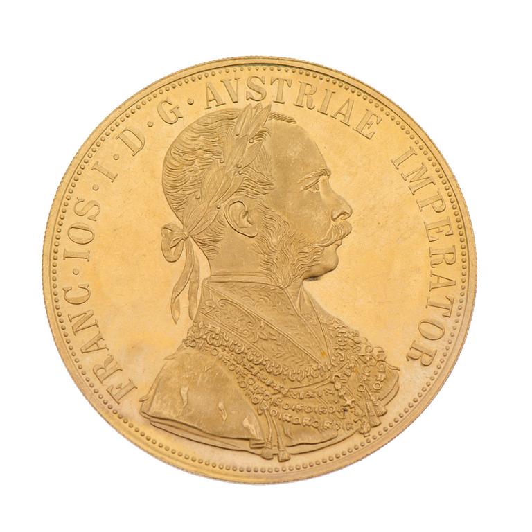 GULDMYNT, 4 dukat, ca 23 k, FRANZ JOSEPH I 1915, Österrike-Ungern. Vikt ca 14 g.