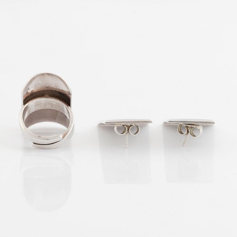 Marianne Berg, David Andersen, ring and earrings, sterling silver and purple enamel. 1960-70's.