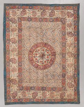 An elephant cover for parades, ca 202 x 151,5 cm, probably India around 1900.