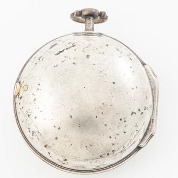 A double-case silver pocket watch by Sam Weldon (watchmaker in London, fl. ca 1740-80).