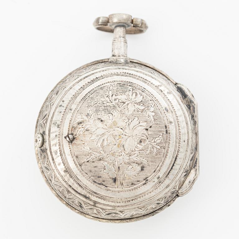 A silver Louis XV pocket watch by  Duchene & Compagnie, Geneva, mid 18th century.