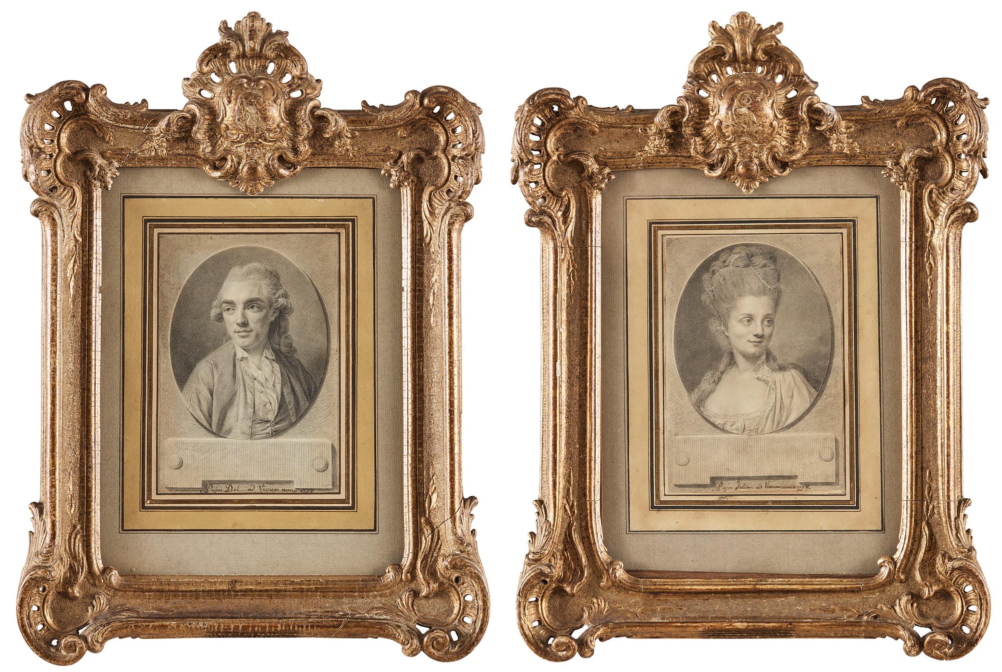 André Pujos, Markisen och Markisinnan De Vilette. Ett par. Signerade A. Pujos och daterade 1788 (2).