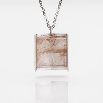 Elis Kauppi, a silver and rutilated quartz pendant, Kupittaan Kulta, Turku 1963. Later chain in sterling silver.