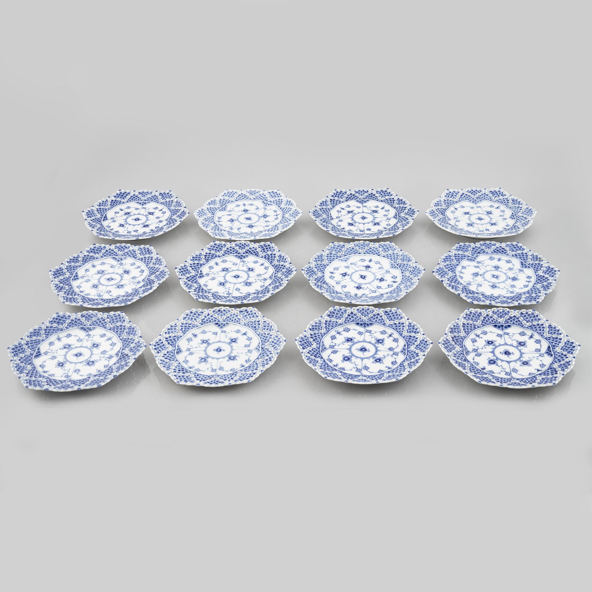 Royal Copenhagen, twelve sideplates, 1'Musselmalet Full Lace', Denmark, 1964-73.