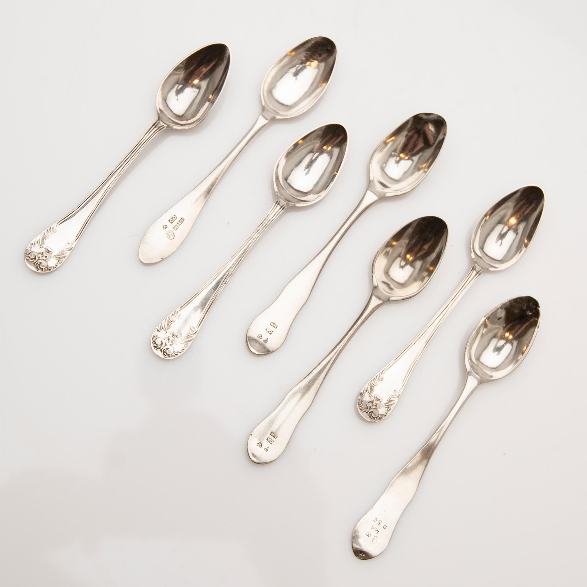 Coffee spoons, 7 pieces, silver, 1810-1903, Sweden.