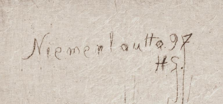 Hugo Simberg, linjeetsningar, 2 st, plåtsignerade.