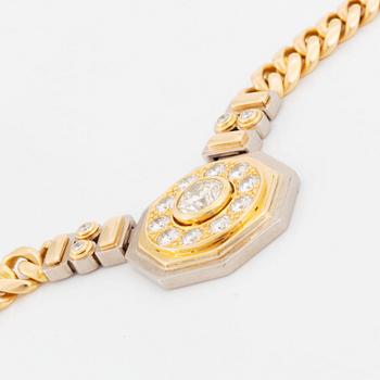 An 18K gold necklace with a round brilliant-cut diamond weight ca 1.65 cts quality ca I vs, by Jan Hellströmer.