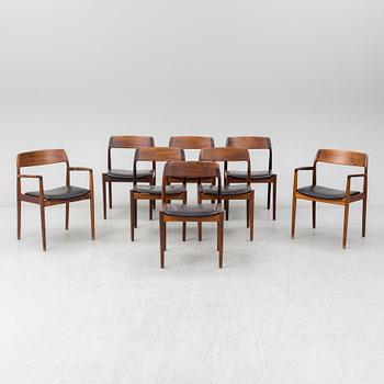 A Danish rosewood dining table, six chairs and a pair of armchairs, 1950's/60's.