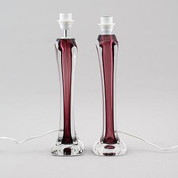 BORDSLAMPOR, 2 st, glas, Flygsfors, 1900-talets mitt.