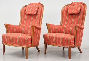 FÅTÖLJER, ett par, "Vår Fru", Carl Malmsten, för AB O.H. Sjögren, Tranås.