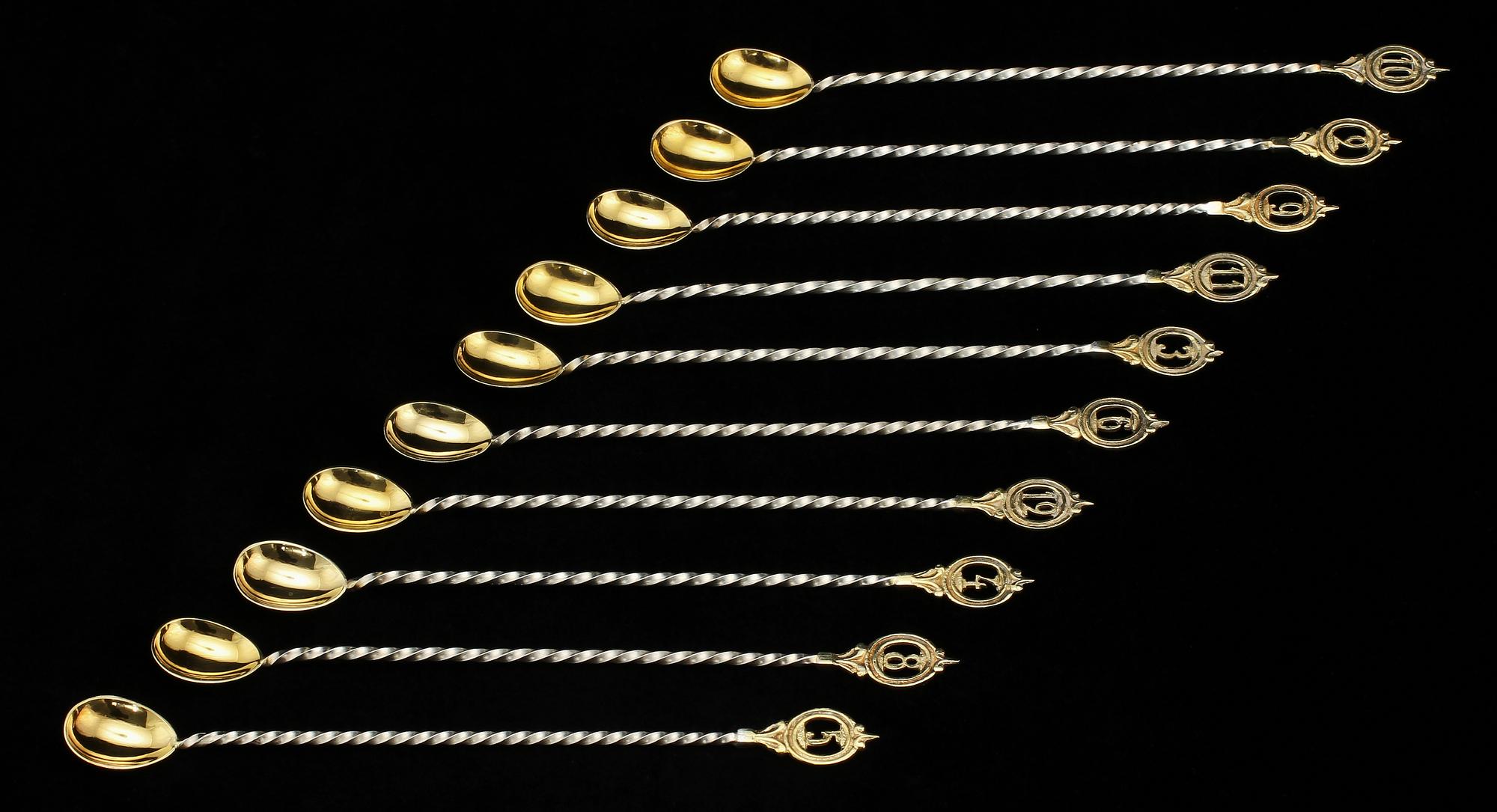 GROGGSKEDAR, 10 st, nysilver, C.G Hallberg, Stockholm, 1900-tal.