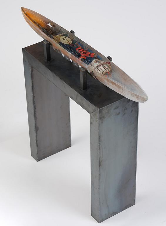 Bertil Vallien, a unique sand cast glass sculpture of a boat, Kosta Boda, Sweden.