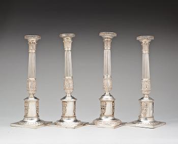 A matched set of four German 19th century silver candlesticks, marks of Altenburg.