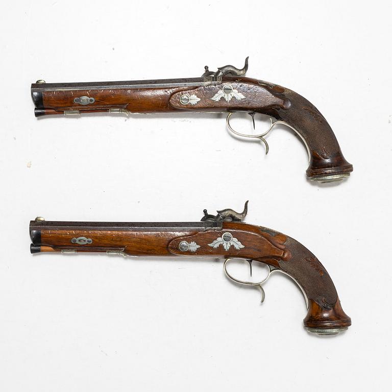 A pair of percussion pistols, Germany, Signed V Chr Schilling in Suhl (Valentin Christoph S. active from 1849).