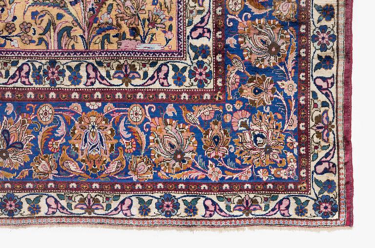 An antique silk Kashan carpet, central Persia (Iran), c. 314 x 210 cm.