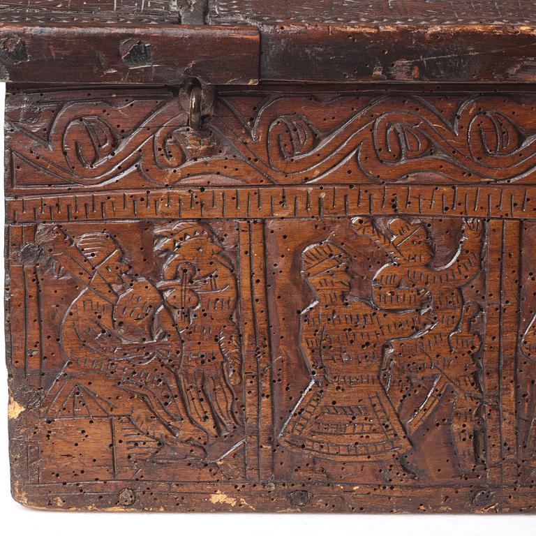 A casket and lid, C14 dated, second half of the 17th century.