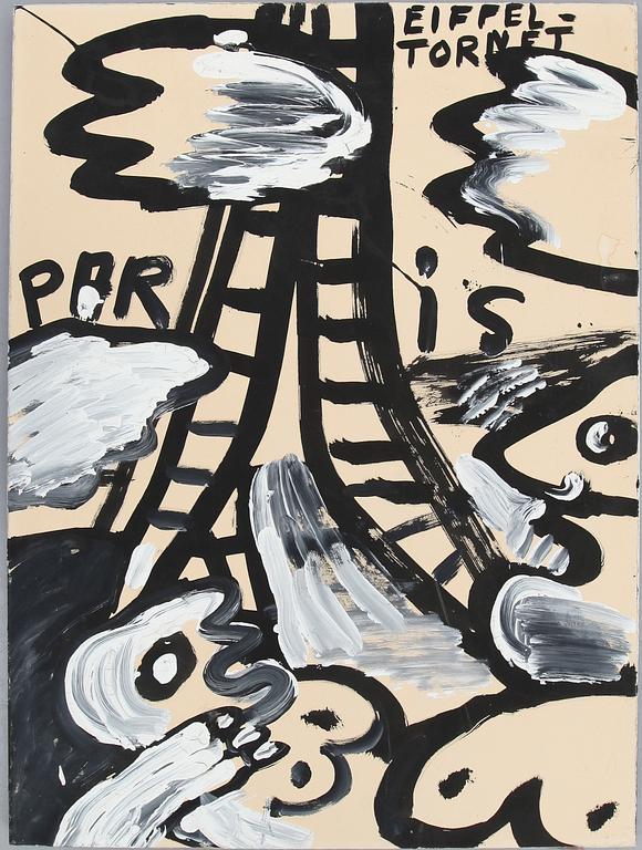 BENGT LINDSTRÖM, blandteknik, papper klistrad på duk, Paris 1975.
