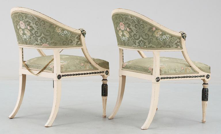 BALJFÅTÖLJER, ett par, gustaviansk stil, 1800/1900-tal.