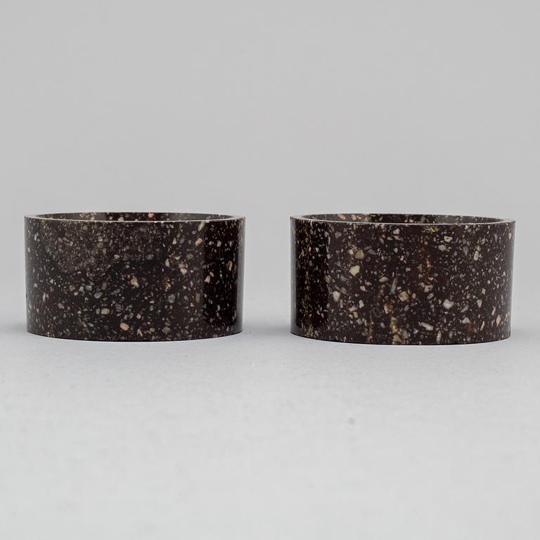 A pair of Swedish 19th century porphyry salts.