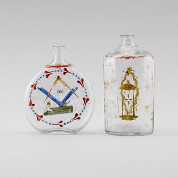 BRÄNNVINSPLUNTOR, 2 st, glas, Tyskland, omkring år 1800.