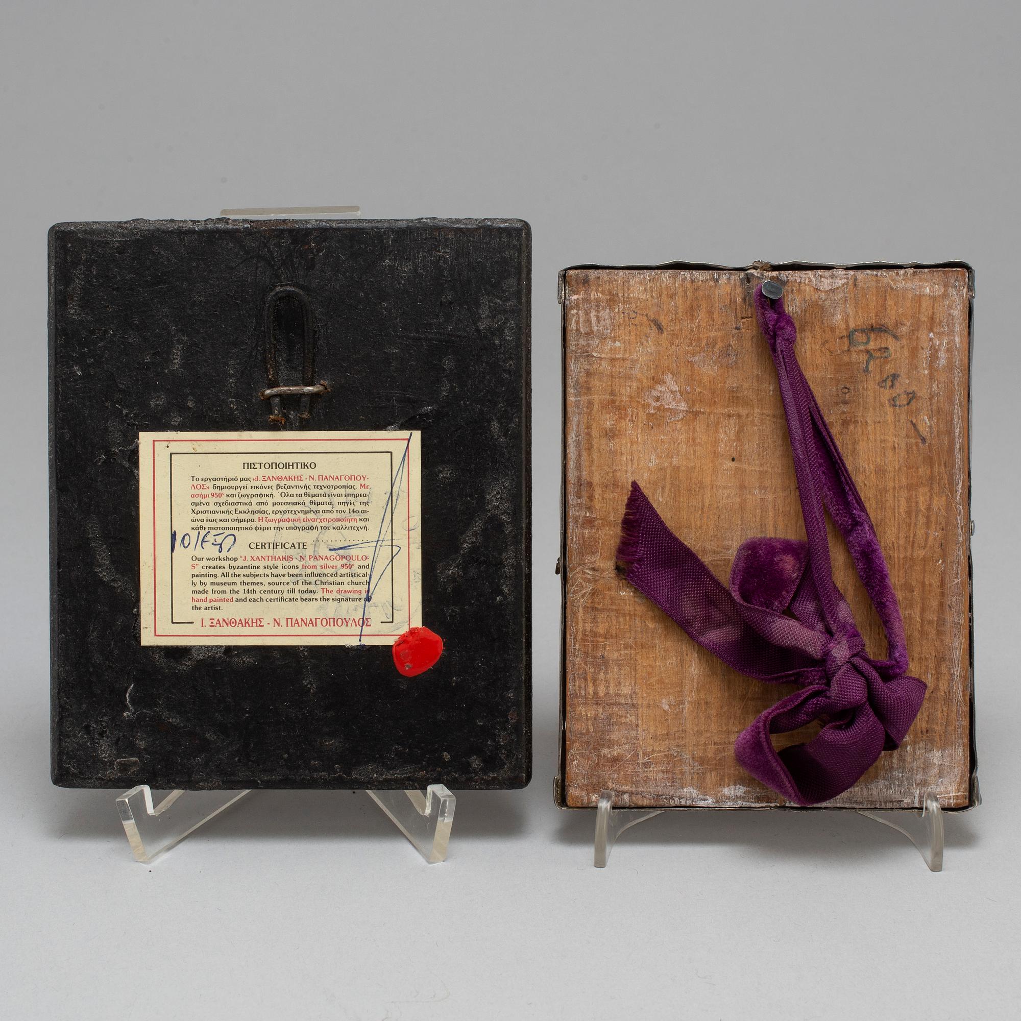 Two silver covered icons, one Russian 19th century,