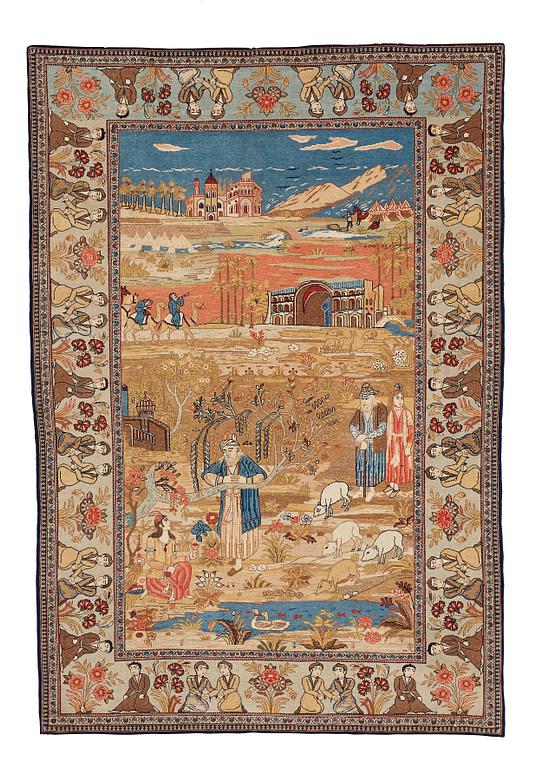 Matta, semiantik Keshan figural, ca 202-203,5 x 137-141,5 cm.