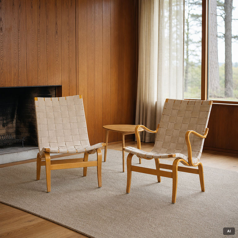 Bruno Mathsson, a matched pair of 'Eva' easy chairs, Firma Karl Mathsson, Värnamo, 1961.