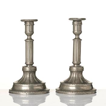 A pair of Gustavian pewter candlesticks by P. Gillman, Stockholm 1786.