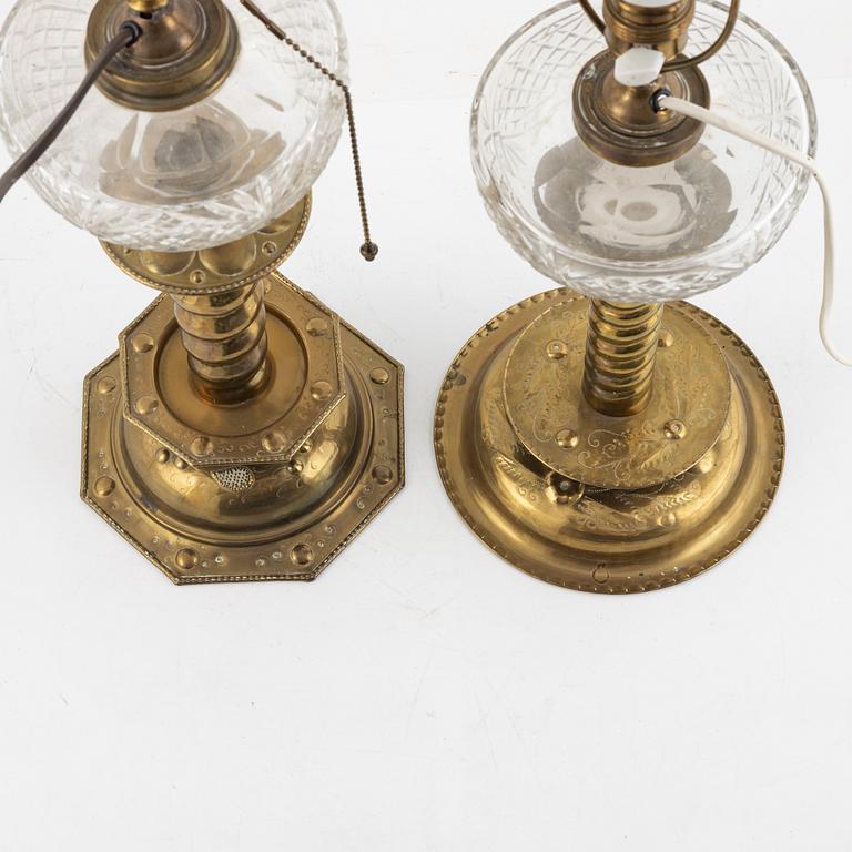 Two brass table lamps, Baroque style, 20th Century.