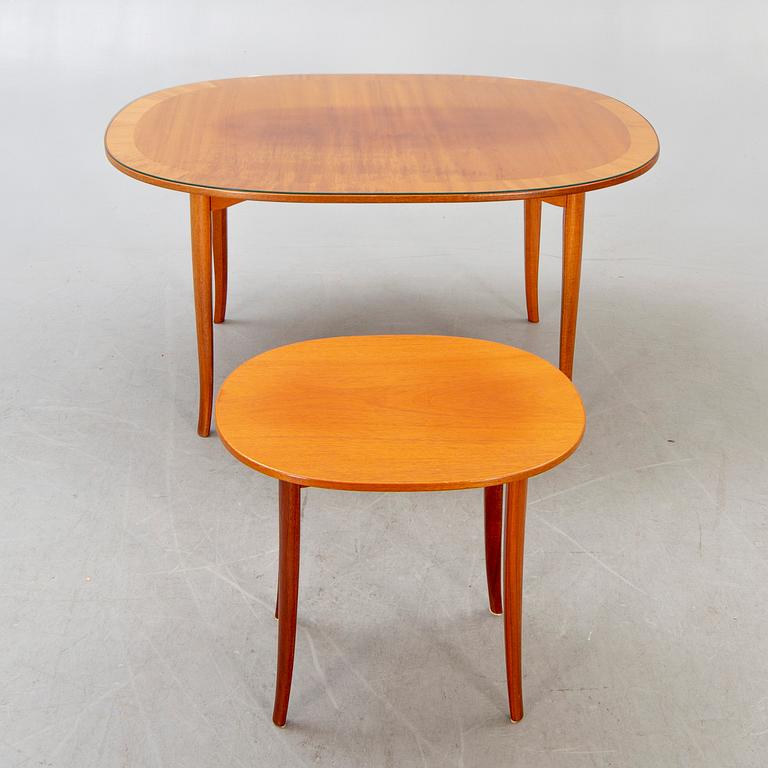 A set of three Carl Malmsten Ovalen  coffee table and side tables from Bodafors, second part of the 20th century.