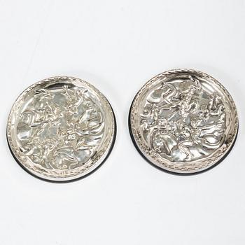 Guldsmedsaktiebolaget (GAB), Ashtrays, 4 pieces, silver and Bakelite, Stockholm, 1946–1968.