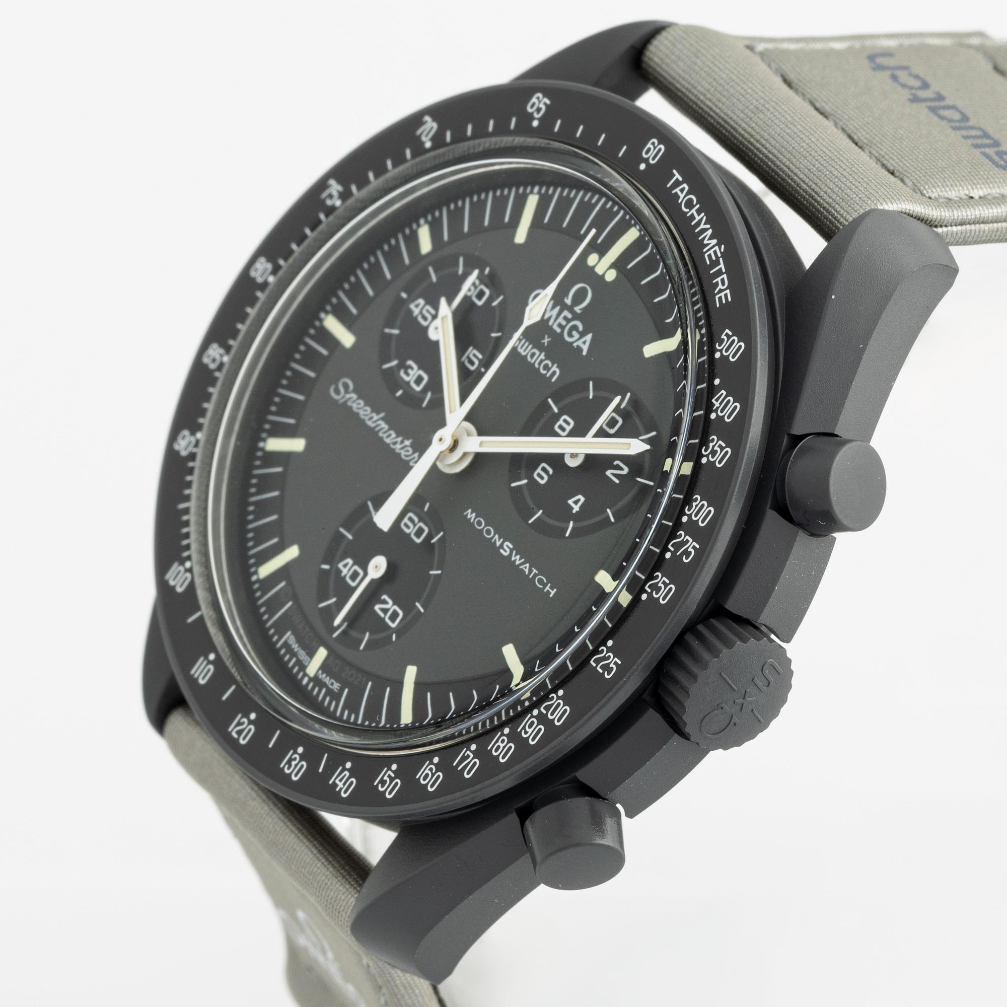Swatch/Omega, MoonSwatch, Mission to Mercury, chronograph, wristwatch, 42 mm.