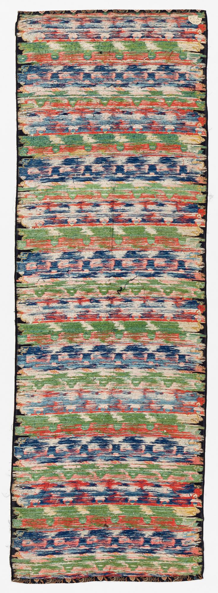 A set of three bolts of silk with 'five clawed dragons' against a midnight blue ground, Qing dynasty, 19th century.