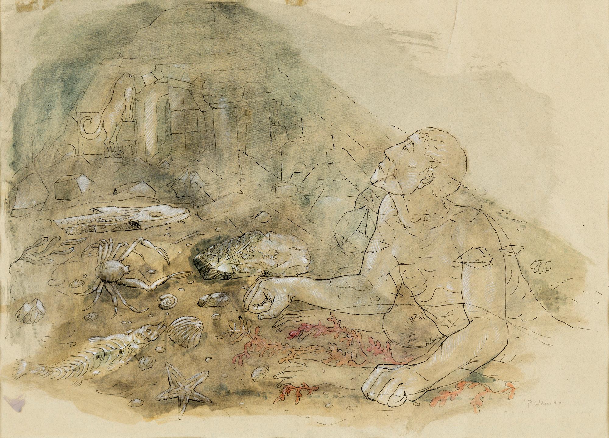 PETER WEISS, mixed media on paper, signed and dated 46.