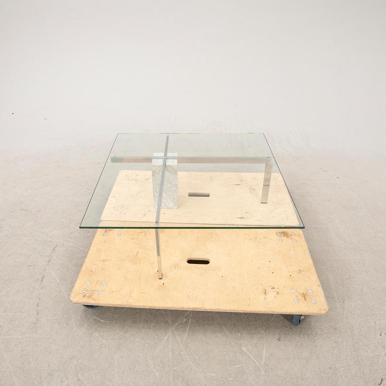 A marble, glass and metal coffee table late 20th century.