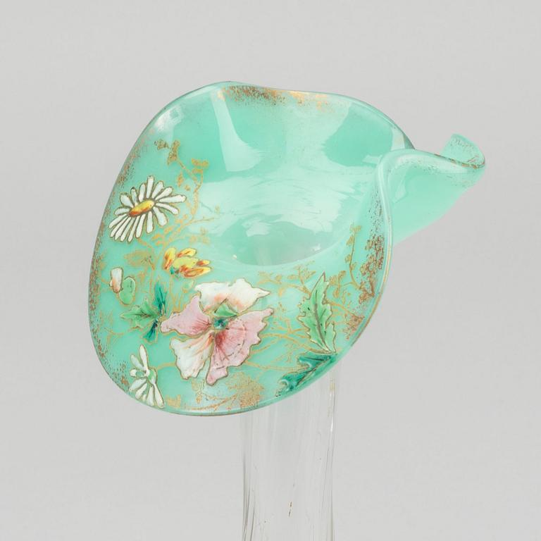 A French Art Nouveau hand pianted glass vase around 1880.