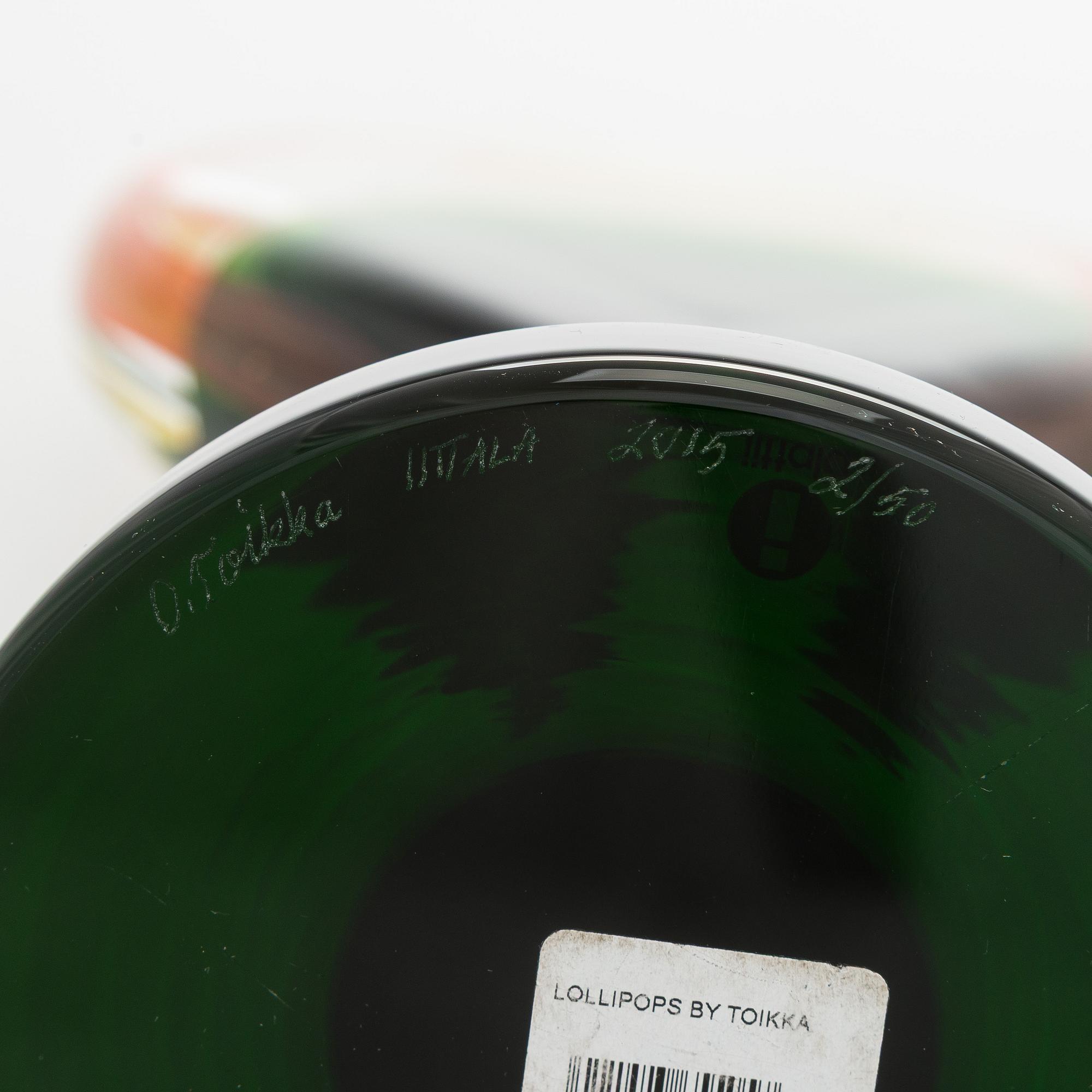Oiva Toikka, lasiveistos, "Lollipop", signeerattu ja numeroitu O. Toikka IITTALA 2015, 2/50.