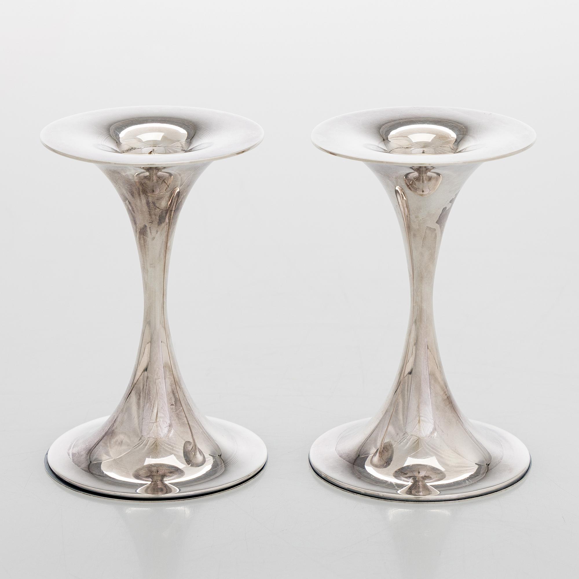 Tapio Wirkkala, a pair of silver 'Trumpet' candlesticks, Kultakeskus, Hämeenlinna 1969.