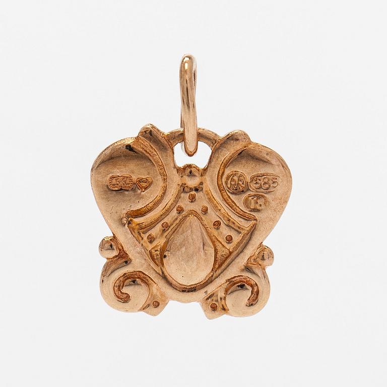 Riipus, 14K kultaa, pyöröhiottu granaatti, Kalevala Koru 1996.