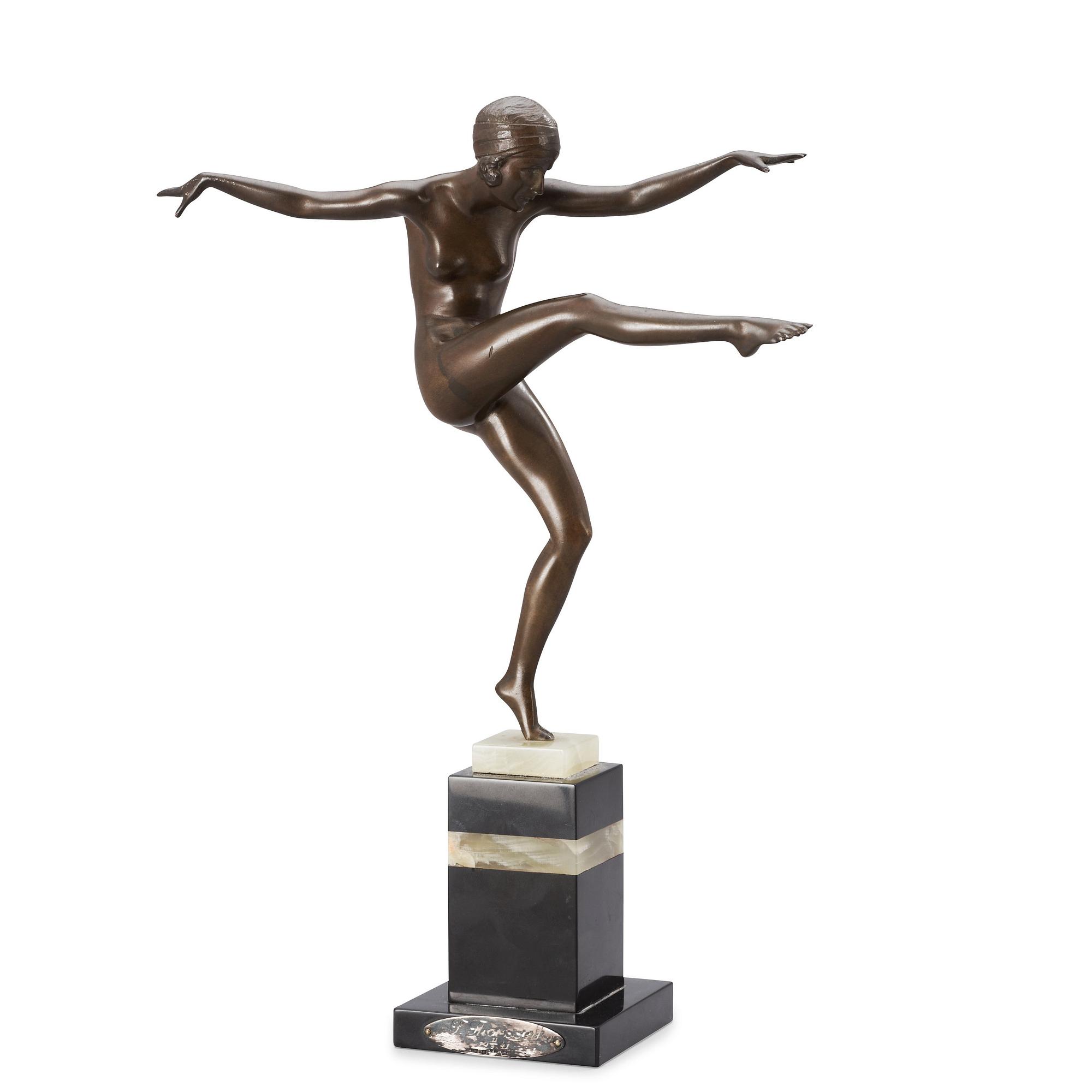A Ferdinand Preiss Art Deco patinated bronze figure.