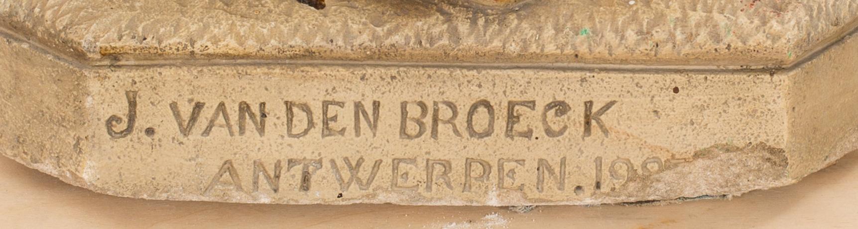 A Dutch concrete sculpture marked J van den Broeck Antwerpen 1907.