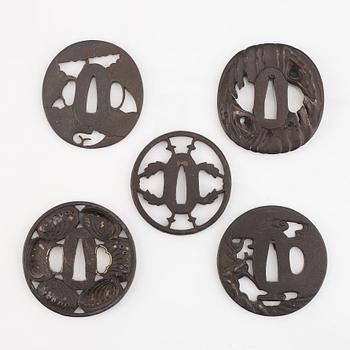 Five iron tsubas, Edo period.